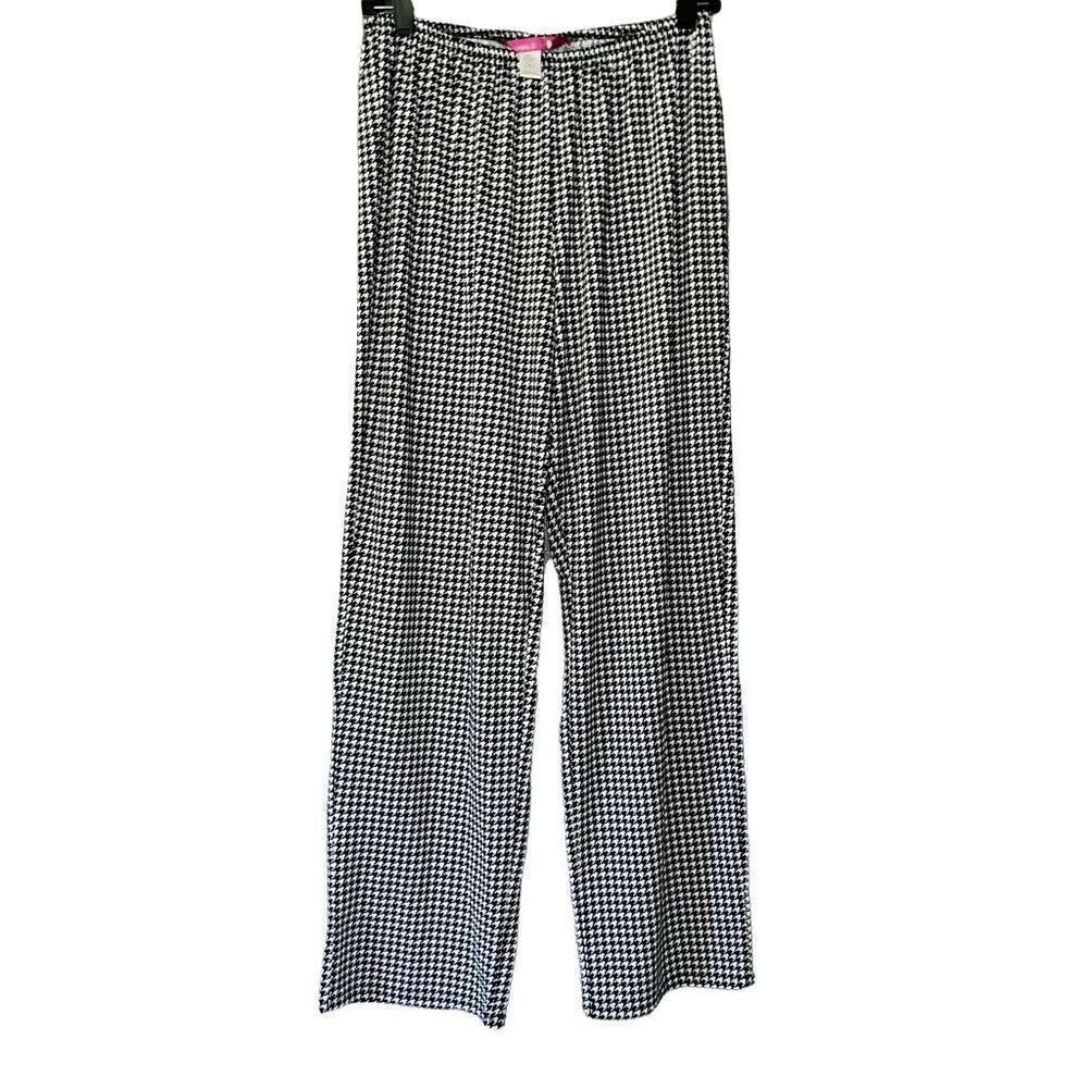 Bumble B. Womens Houndstooth Wide Leg Stretch Pants Black White Size Medium